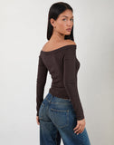 Image of Renie Bardot Top in Dark Brown Knit