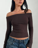 Image of Renie Bardot Top in Dark Brown Knit