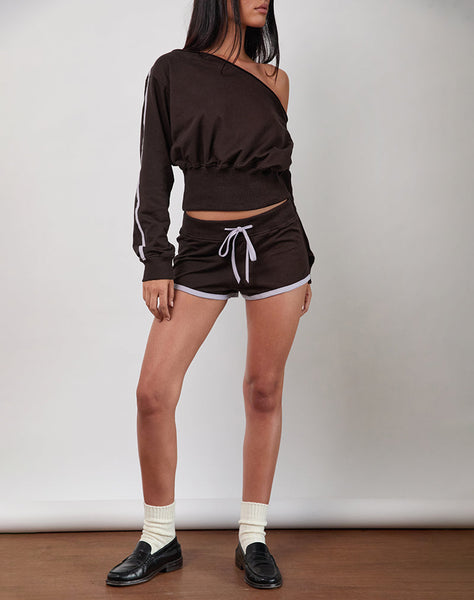 Image of Resata Runner Shorts in Bitter Chocolate with Violet Binding