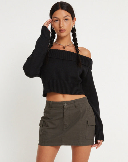 Ajeng Low Rise Cargo Mini Skirt in Dark Olive