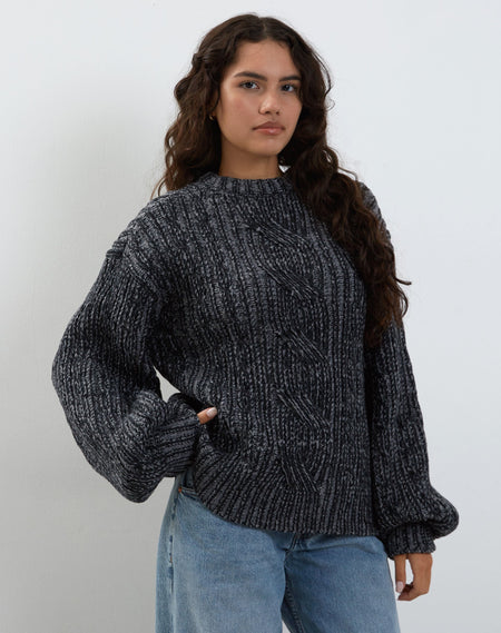 Daren Knitted Oversized Jumper in Khaki and Navy Blue Stripe