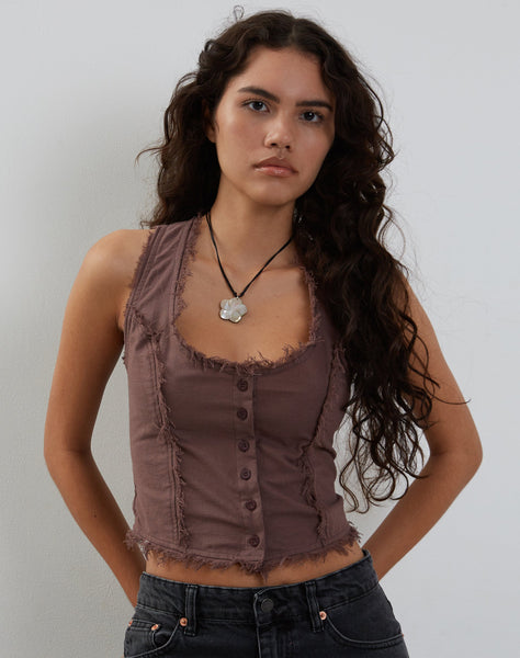 Image of Ayara Button Up Cami Top in Deep Taupe