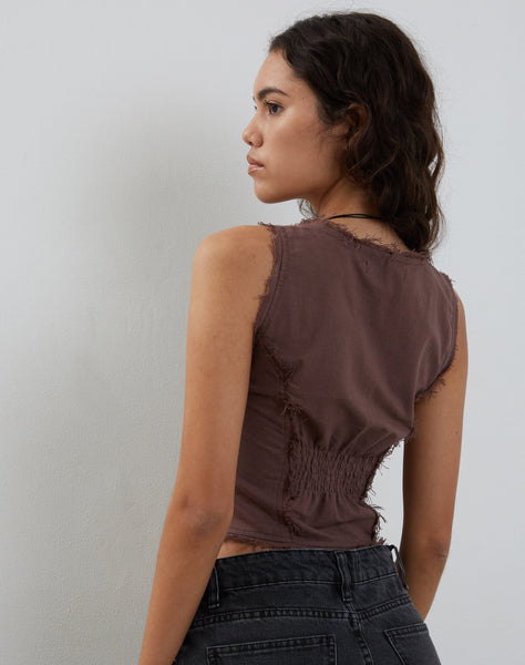 Image of Ayara Button Up Cami Top in Deep Taupe