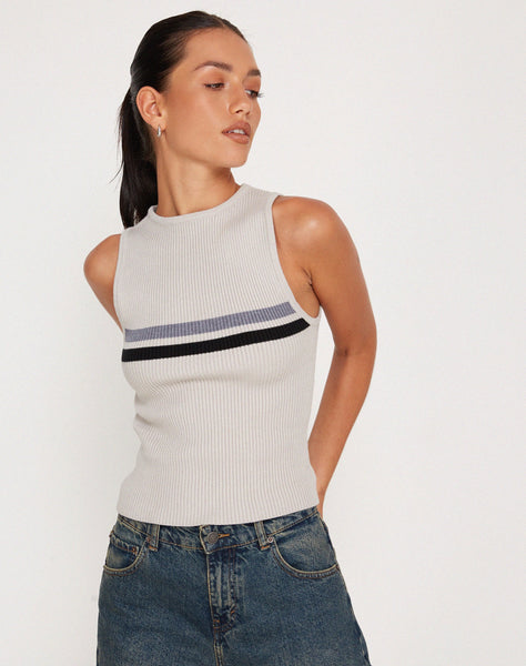 Image of Bonisa Vest in White with Grey and Black Stripe