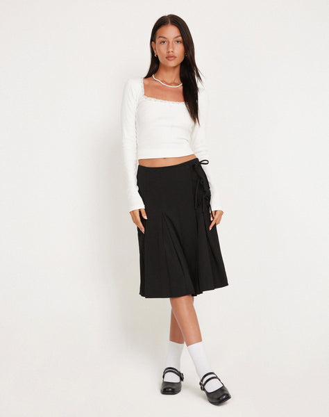 image of Madelyn Pleated Midi Skirt in Black