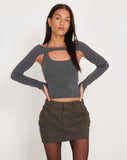 Image of Brandy Long Sleeve Top in Two Tone Rib Charcoal