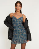 image of Dammy Mesh Mini Dress in Tonal Blue Paisley