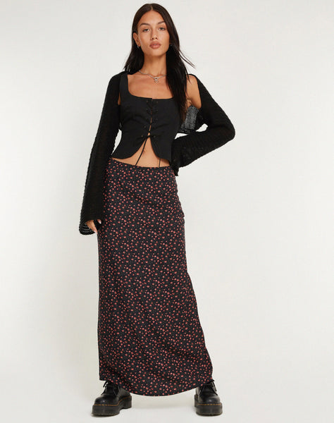 image of Easton Maxi Skirt in Dark Pink Rose Black