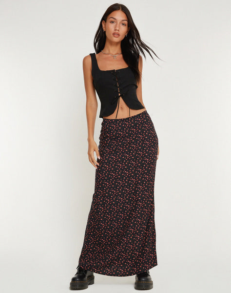 image of Easton Maxi Skirt in Dark Pink Rose Black