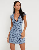 image of Evilia Mini Dress in Light Blue Black Botanist Flocking