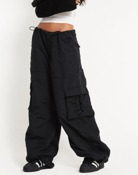 image of Fabio Wide Leg Cargo Trousers in Black