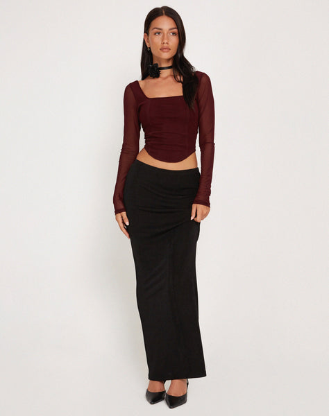 Image of Helsiva Long Sleeve Crop Top in Mesh Burgundy