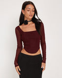 Image of Helsiva Long Sleeve Crop Top in Mesh Burgundy