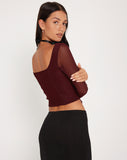 Image of Helsiva Long Sleeve Crop Top in Mesh Burgundy