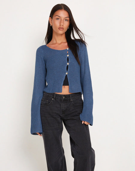 Lexi Pointelle Knit Cropped Cardigan in Baby Blue