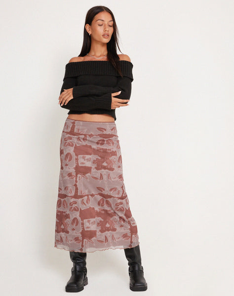 Image of Lassie Low Rise Mesh Maxi Skirt in Botanical Bleed Warm Grey