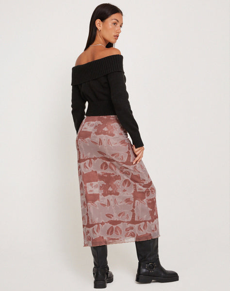 Image of Lassie Low Rise Mesh Maxi Skirt in Botanical Bleed Warm Grey