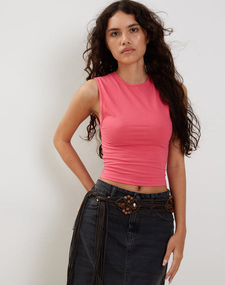 Jinsu Crop Top in Lycra Flamingo Pink