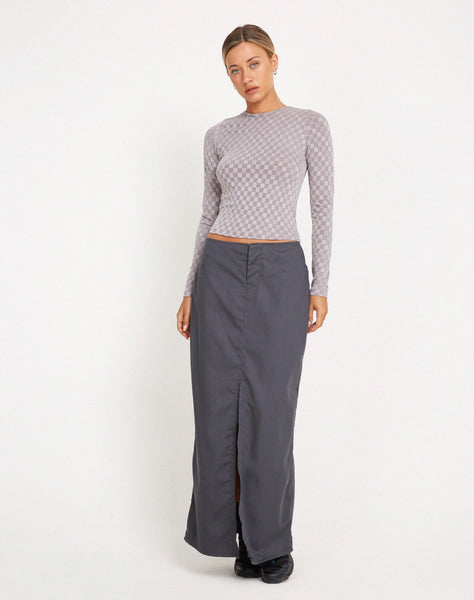 Image of Natari Long Sleeve Crop Top in Check Grey