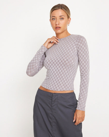 Neema Shirred Bardot Top in Mini Gingham Black and White