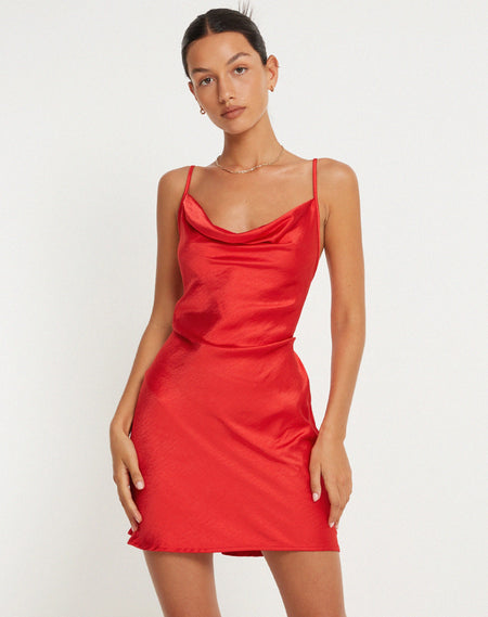 Palasha Midi Dress in Satin Red