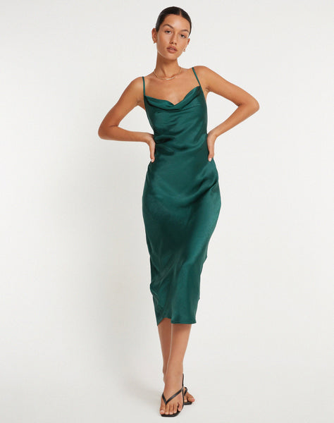 Image of Palasha Midi Dress in Satin Forest Green