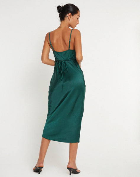 Image of Palasha Midi Dress in Satin Forest Green