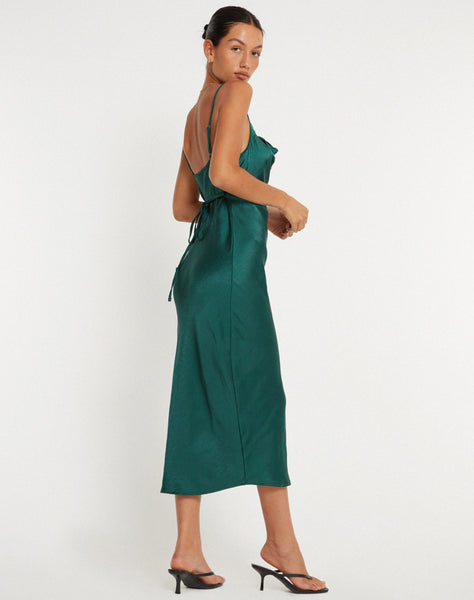 Image of Palasha Midi Dress in Satin Forest Green