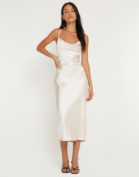 Image of Palasha Midi Dress in Satin Ivory