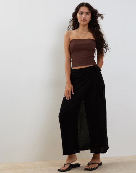 image of Peria Maxi Wrap Skirt in Black Crinkle