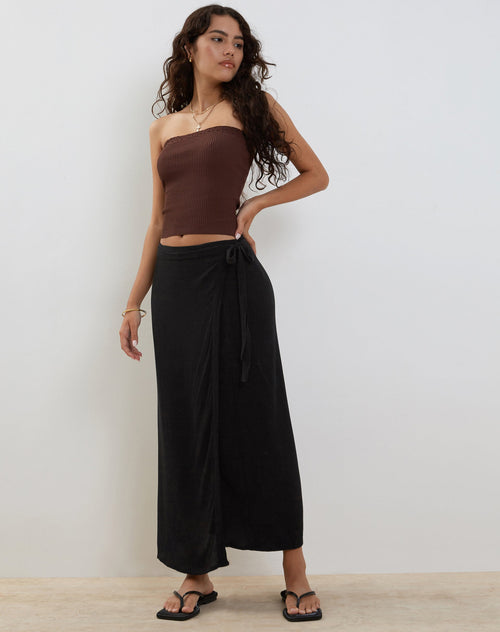 image of Peria Maxi Wrap Skirt in Black Crinkle