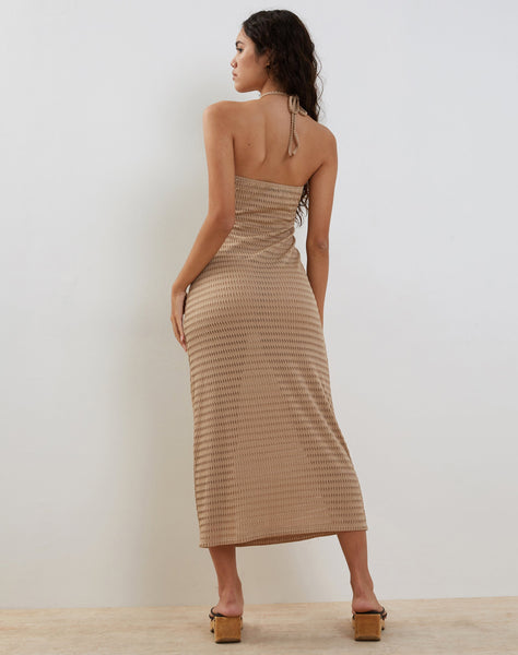 Image of Emersyn Waffle Knit Halterneck Midi Dress in Oat