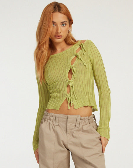 Lemila Knitted Zip Up Jacket in Moss Green