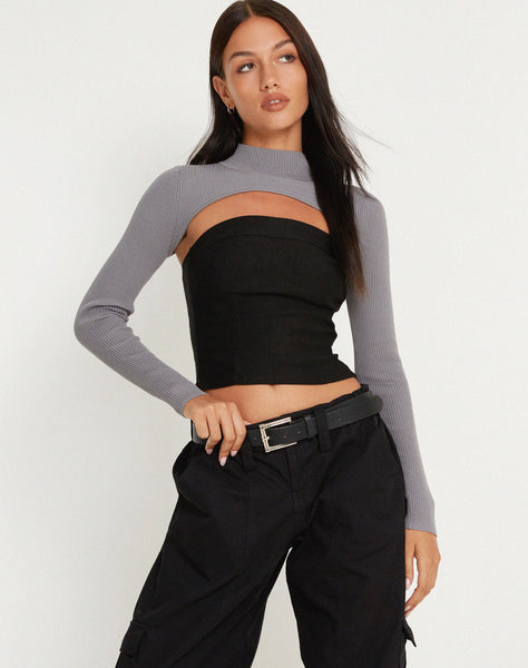 image of Renjana Long Sleeve Shrug Top in Flint Gray