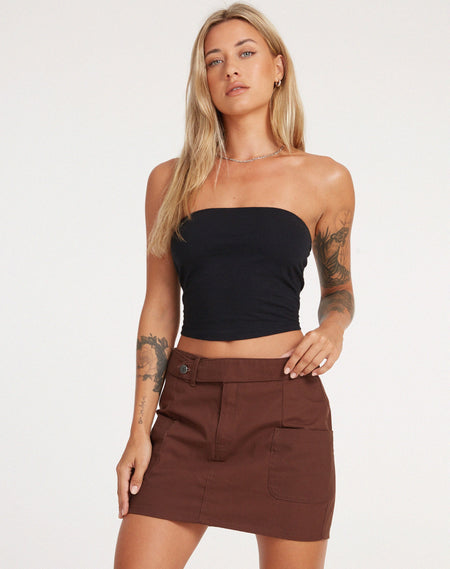 Bora Mini Skirt in PU Patchwork Choco Brown