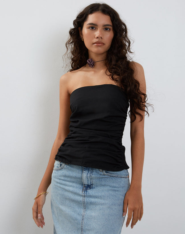 Image of Tahari Tie Back Longline Tube Top in Black