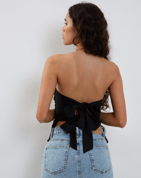 Image of Tahari Tie Back Longline Tube Top in Black