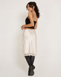 Image of Resira Midi Skirt in Satin Pearled Ivory with Lace