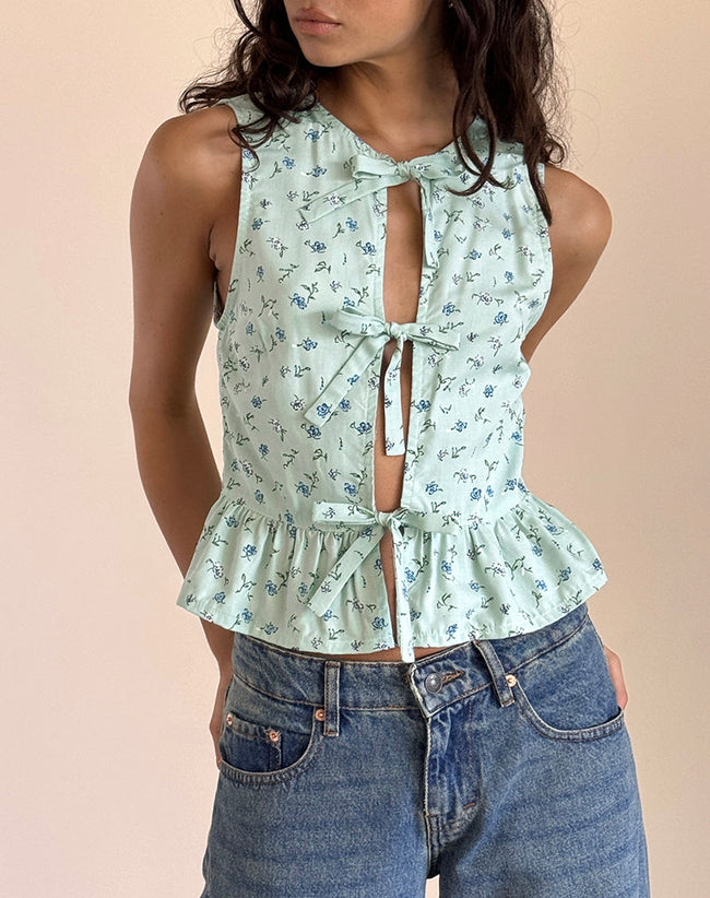 image of Revata Tie Front Top in Pretty Petal Green