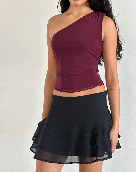 Image of Rhian One Shoulder Top in Mesh Maroon