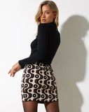 image of Riani Mini Skirt in Wavy Geo Ivory Brown and Black