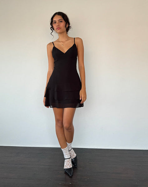 Image of Riasi Ruffle Mini Dress in Chiffon Black