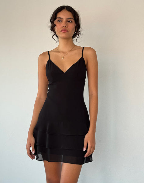 Image of Riasi Ruffle Mini Dress in Chiffon Black