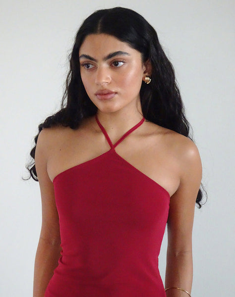 Image of Ribka Halterneck Midi Dress in Mesh Cherry