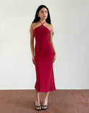 Image of Ribka Halterneck Midi Dress in Mesh Cherry