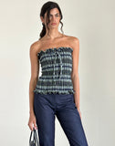 Image of Rigia Bandeau Top in Linen Mono Check Green