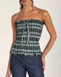 Image of Rigia Bandeau Top in Linen Mono Check Green