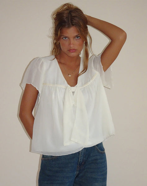 Image of Rike Longline Top in Chiffon Ivory