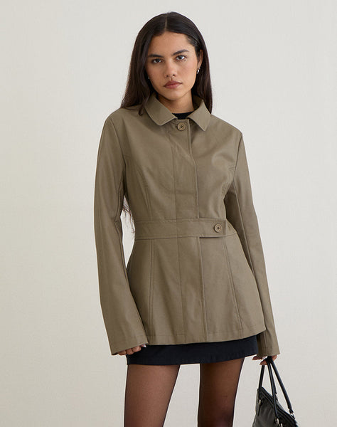 Image of Riku Coat in PU Mushroom