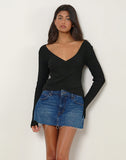 Image of Rinca Bardot Jumper in Rib Knit Black